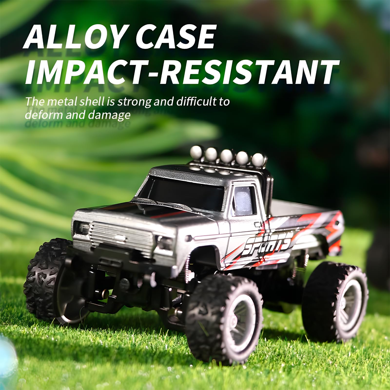 Atlodas Mini RC Truck includes USB-C rechargeable battery for extended sessions.