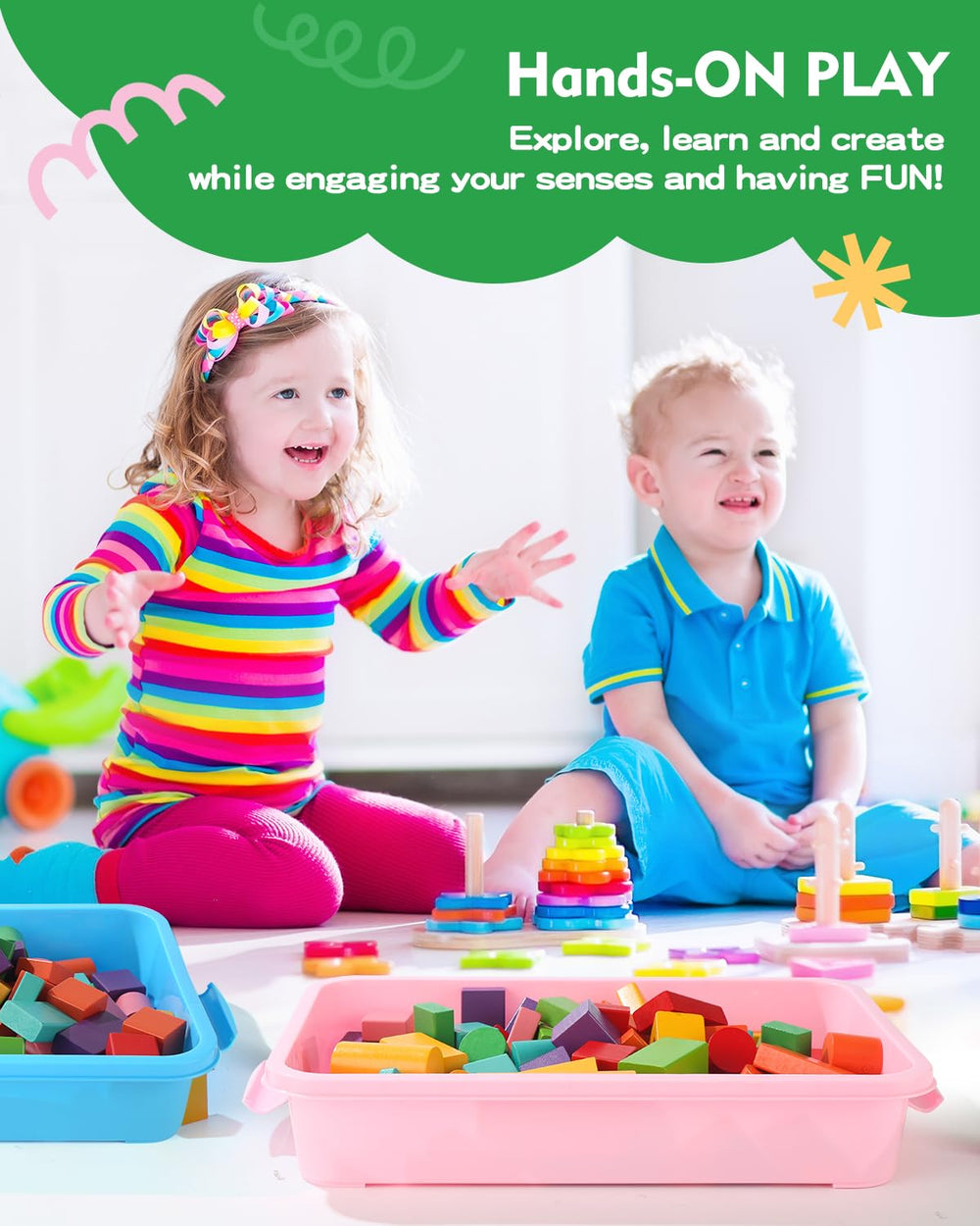 AtMini sensory bin pink lid with handle enables independent transport.