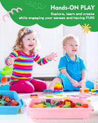 AtMini sensory bin pink lid with handle enables independent transport.