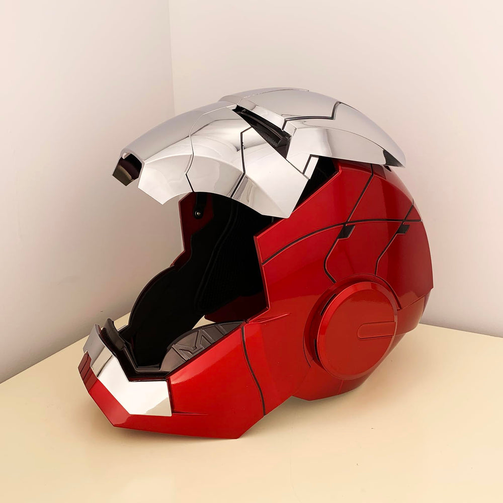 ATOKNG Iron Hero MK5 helmet on-stage setup for cosplay displays.