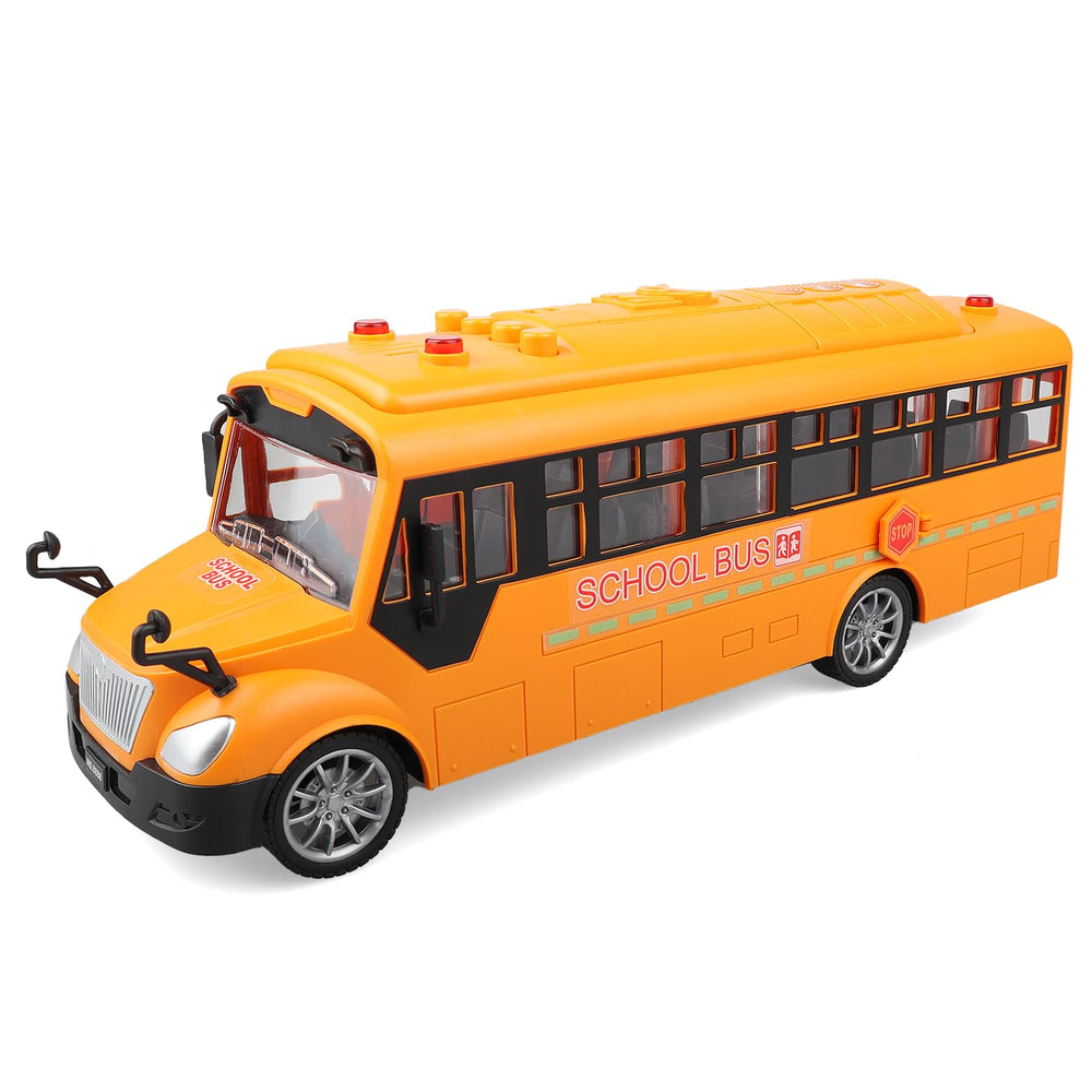 AtomDream Tech school bus toy front view shows realistic design for engaging pretend rides.