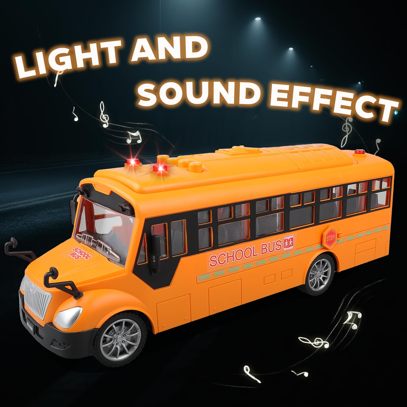 AtomDream Tech school bus lights and sounds provide excitement and sensory feedback during play.