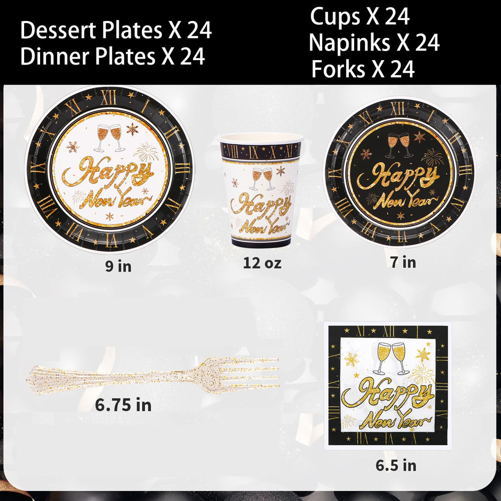Atonofun Happy New Year cups show 12 oz capacity for celebration drinks.