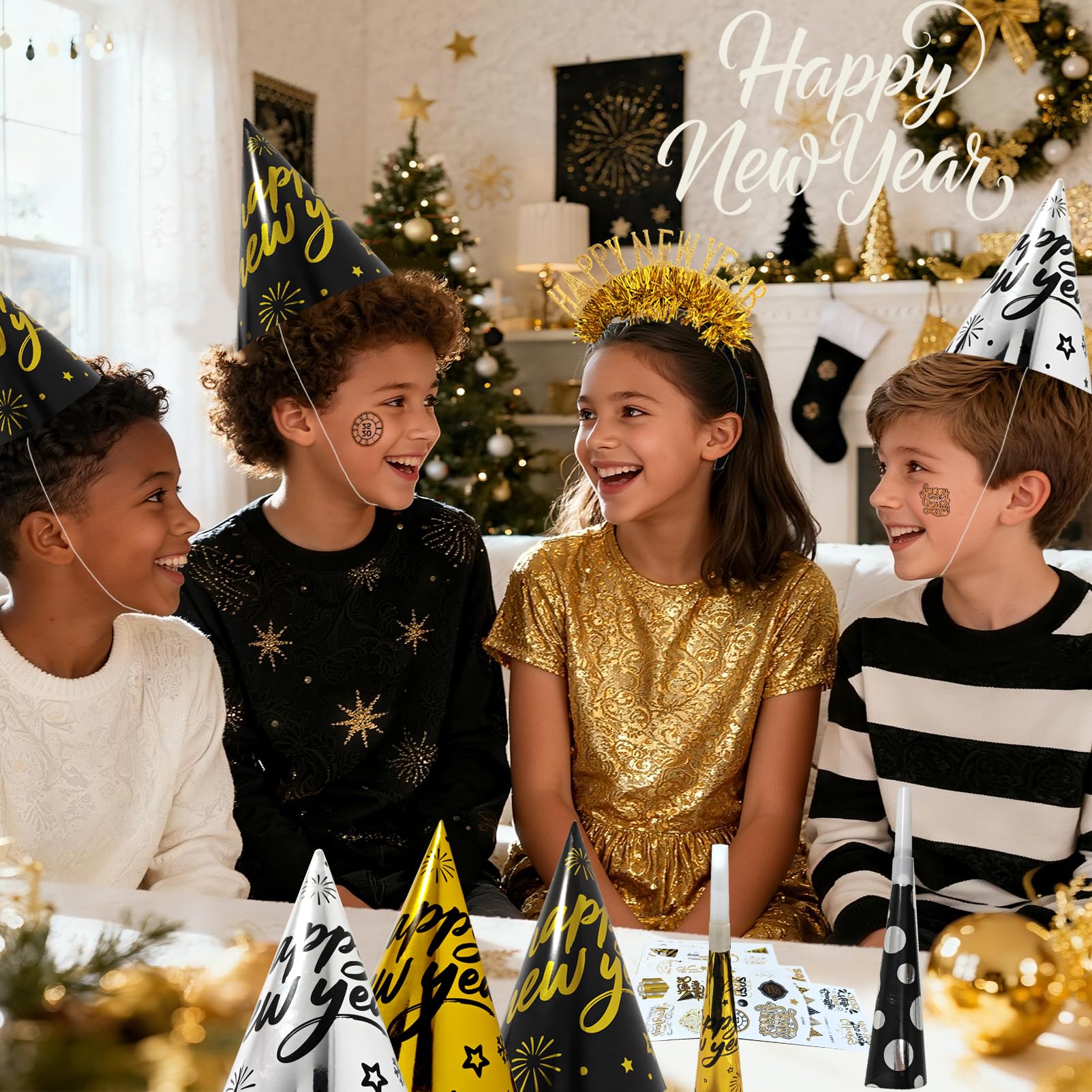 Atonofun New Year's Eve decor theme in black silver gold