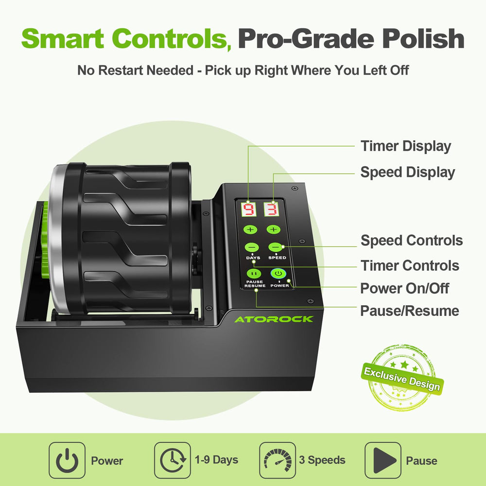 AtoRock smart controls with three speeds and a timer enable precise cycles