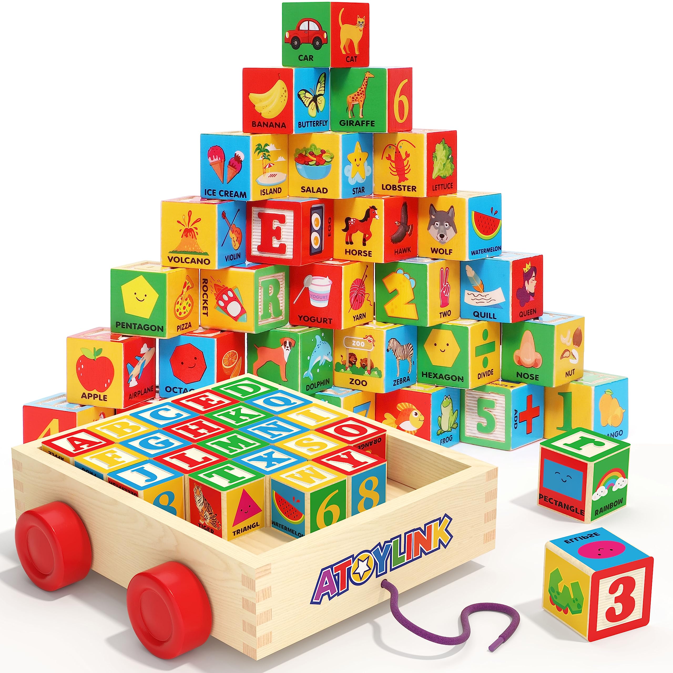 Atoylink ABC wooden blocks set with alphabet blocks for early literacy play