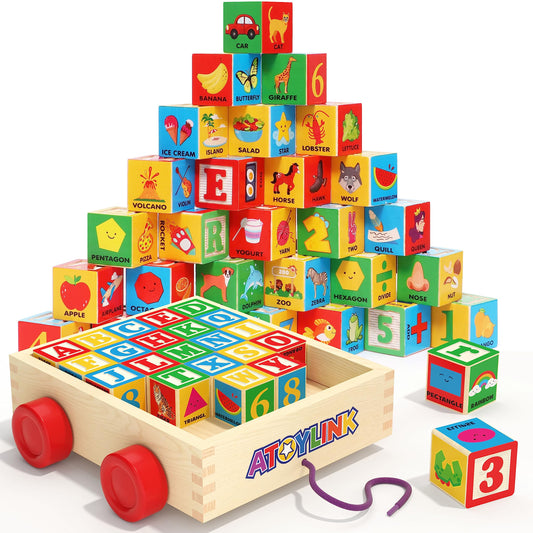Atoylink ABC wooden blocks set with alphabet blocks for early literacy play