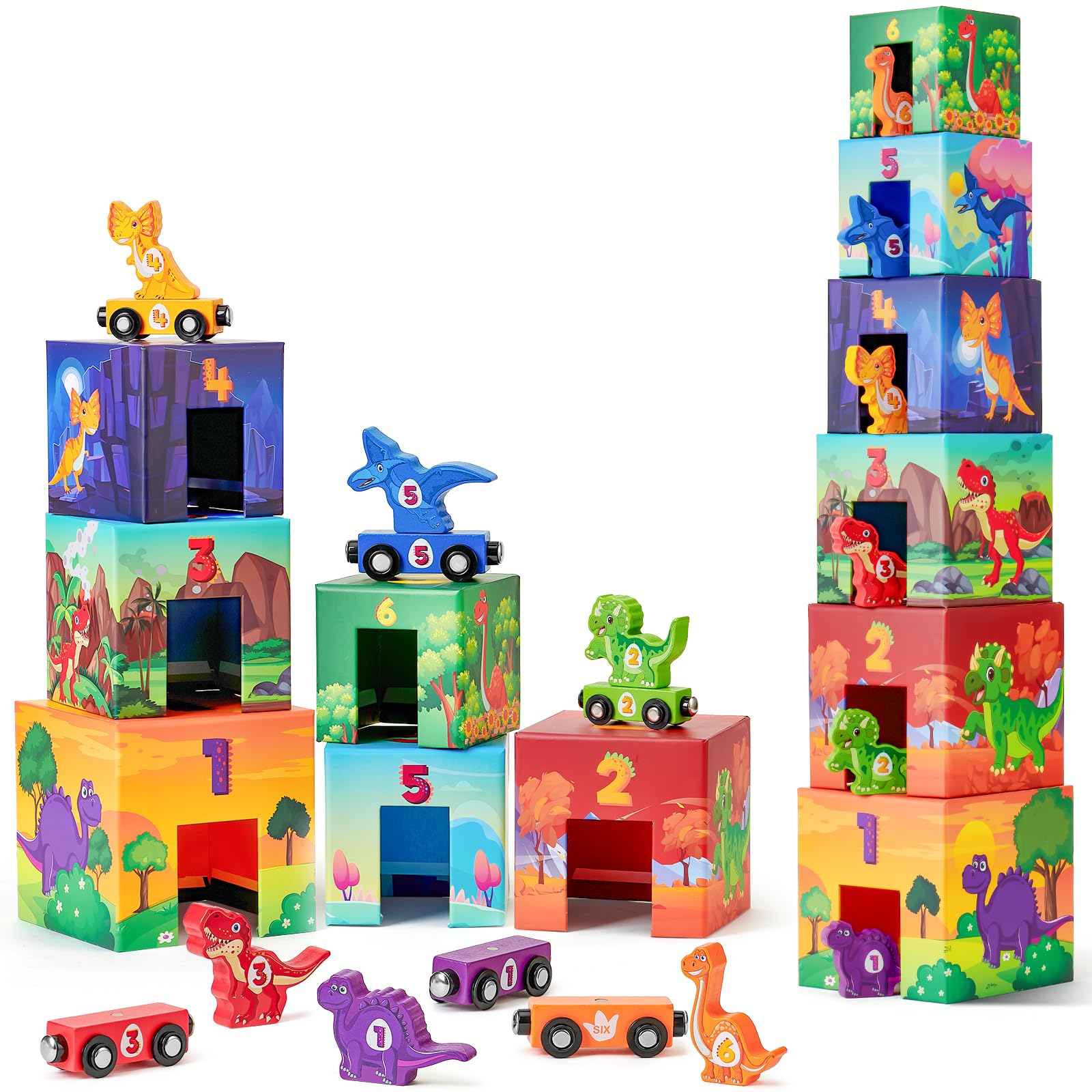 Atoylink dinosaur sorting and stacking toys for toddlers, colorful blocks boost spatial awareness.