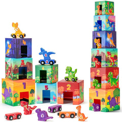 Atoylink dinosaur sorting and stacking toys for toddlers, colorful blocks boost spatial awareness.