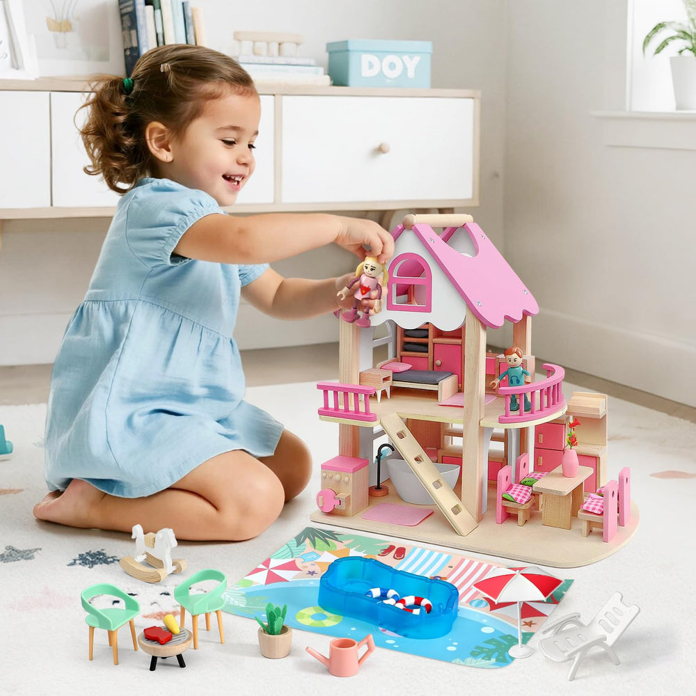 Atoylink rocking horse and chair create charming activity corners for pretend adventures.