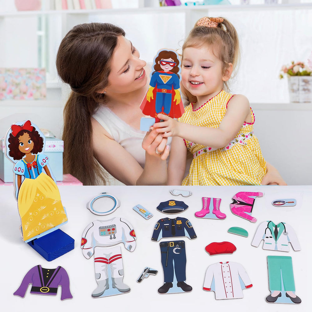 Magnetic outfits work on fridges or whiteboards for versatile learning activities.