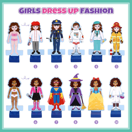 Over 30 magnetic outfits across 10 styles for creative mix and match.