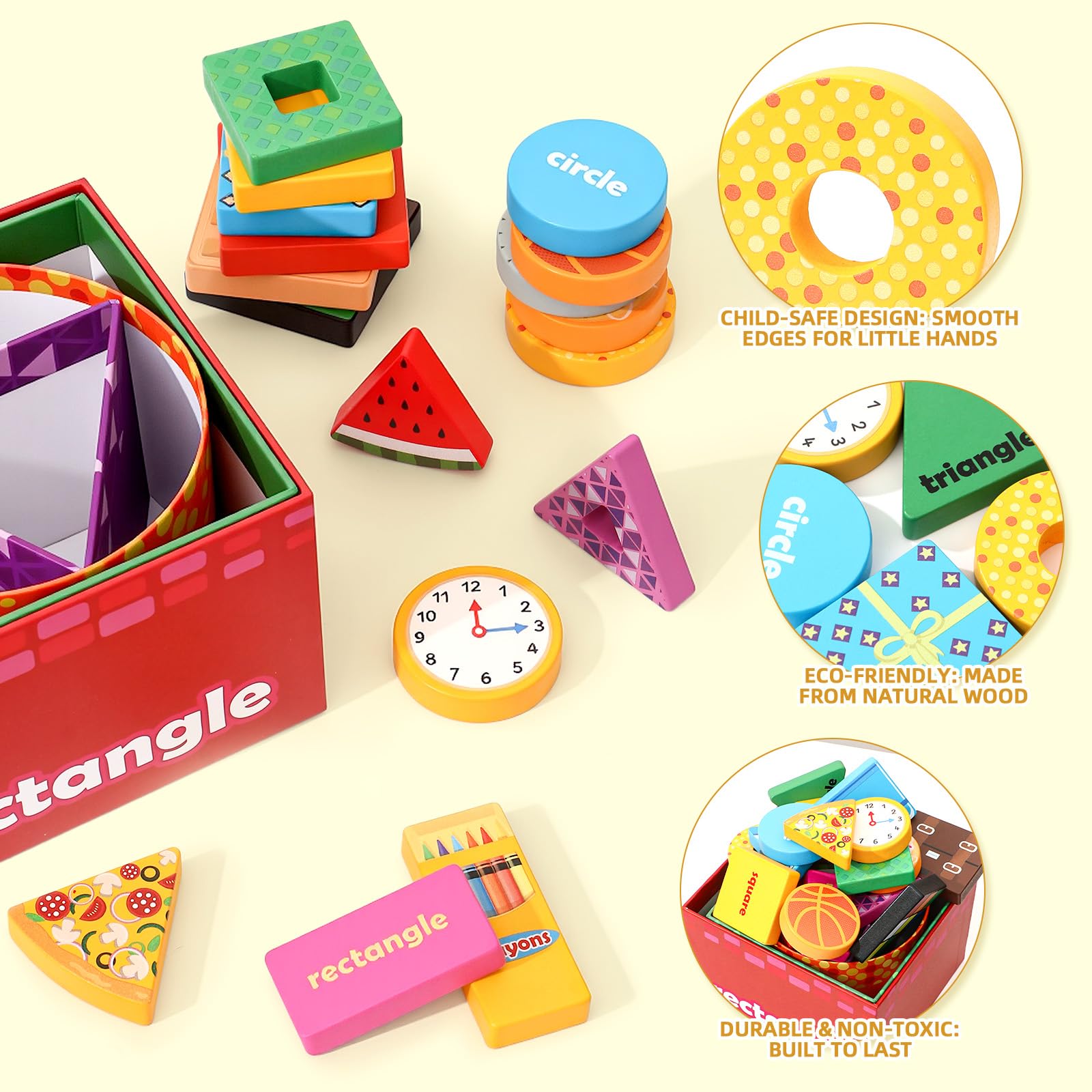 Atoylink Shape Sorter rectangle box pairs familiar objects for sorting practice.