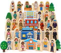 Atoylink wooden community helpers figures inspire imaginative storytelling and role-play