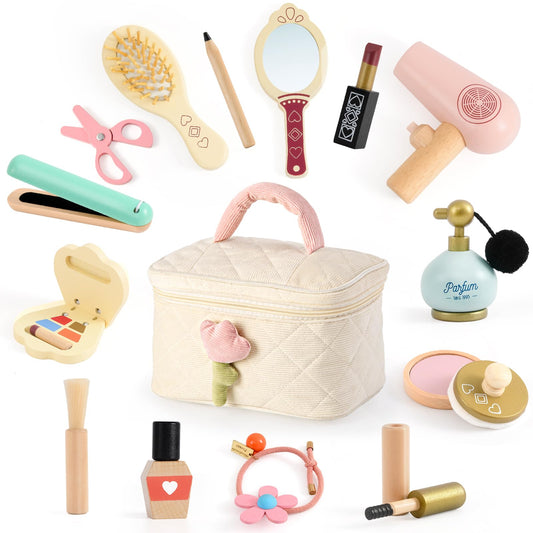 Atoylink wooden makeup toy bag for organized pretend play on the go