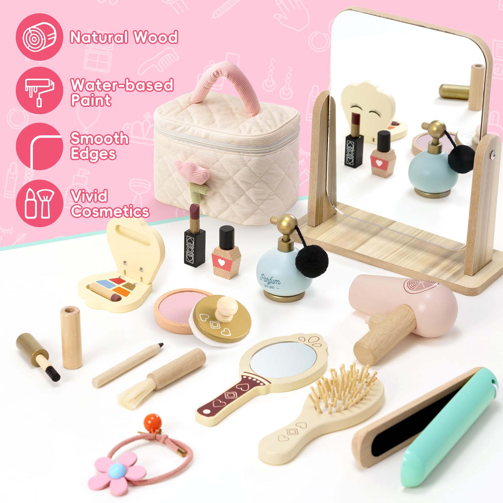 Atoylink wooden mirror and comb support social sharing in pretend sessions