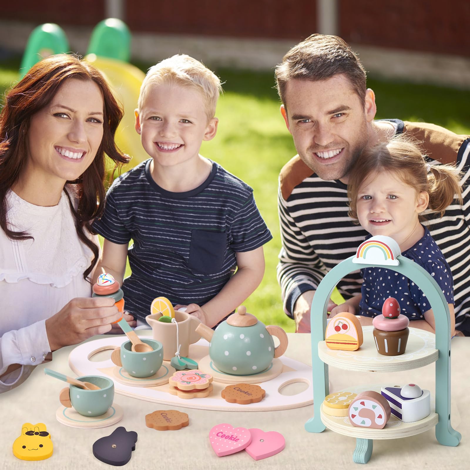 Atoylink wooden tea set with smooth edges for safe toddler fun