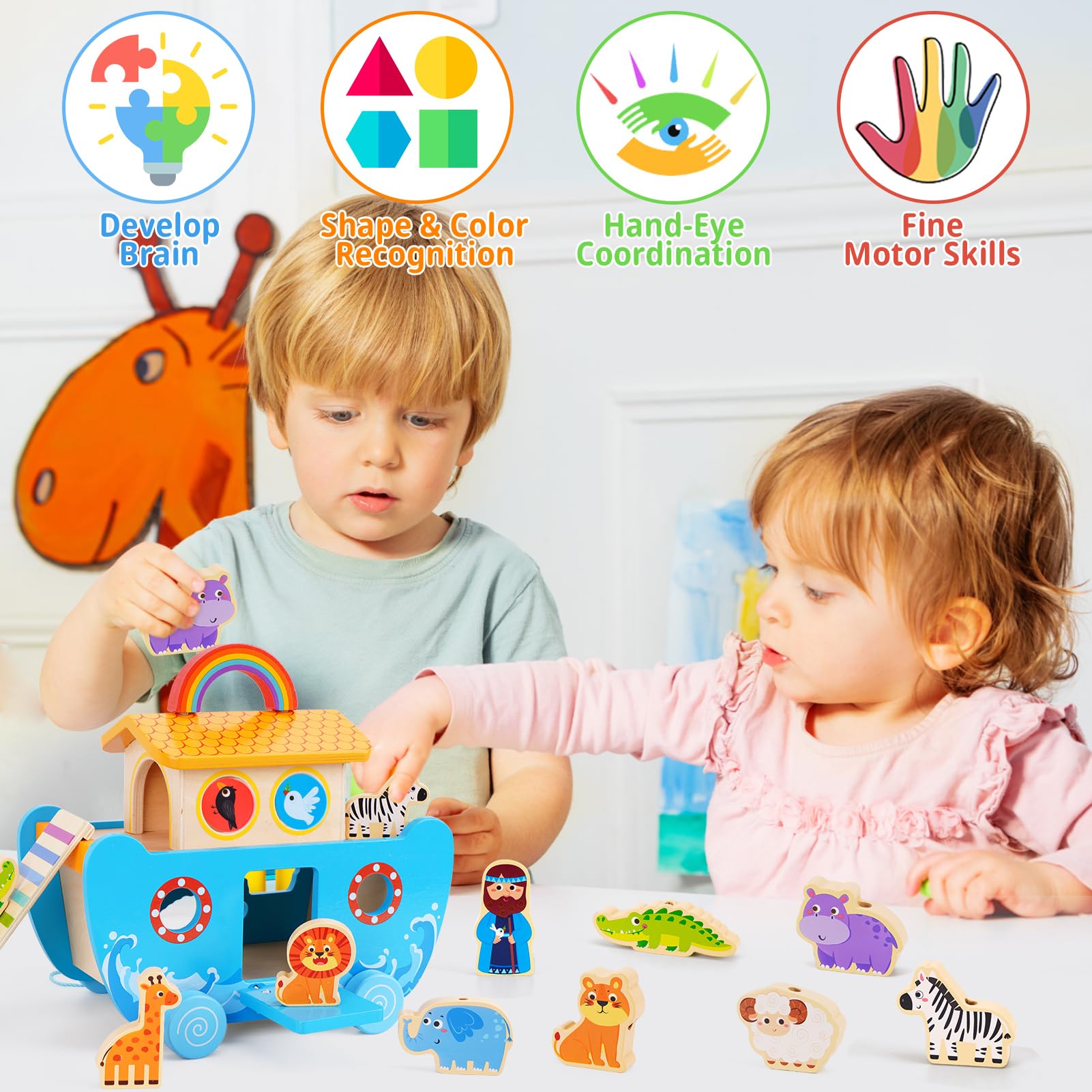 ATOYUS Noah's Ark rainbow and dove figures boost color recognition and narrative play.