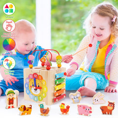 ATOYUS Shape-sorting cube strengthens spatial awareness and matching skills during exploration.