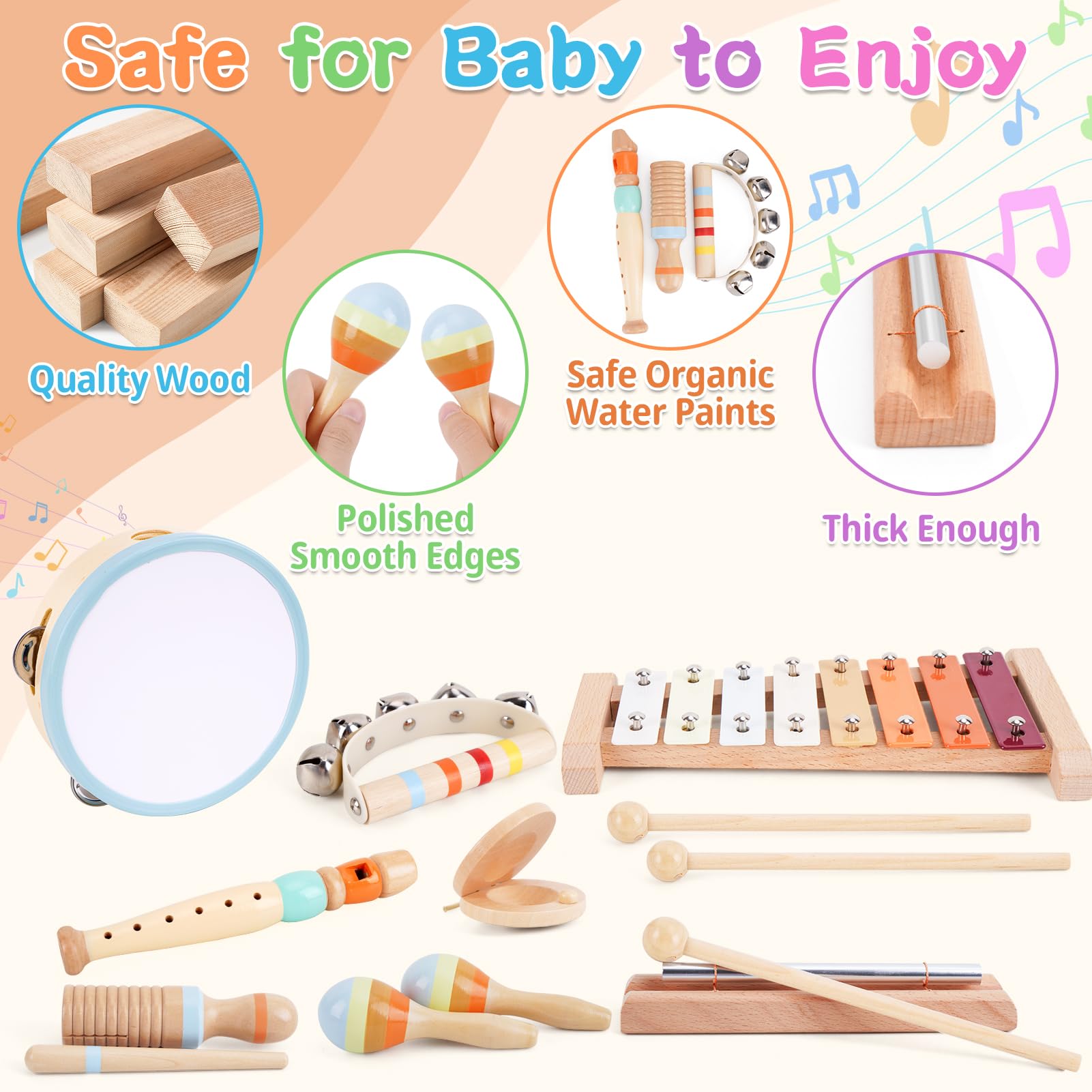 ATOYUS wooden instruments double as cute nursery decor for rooms