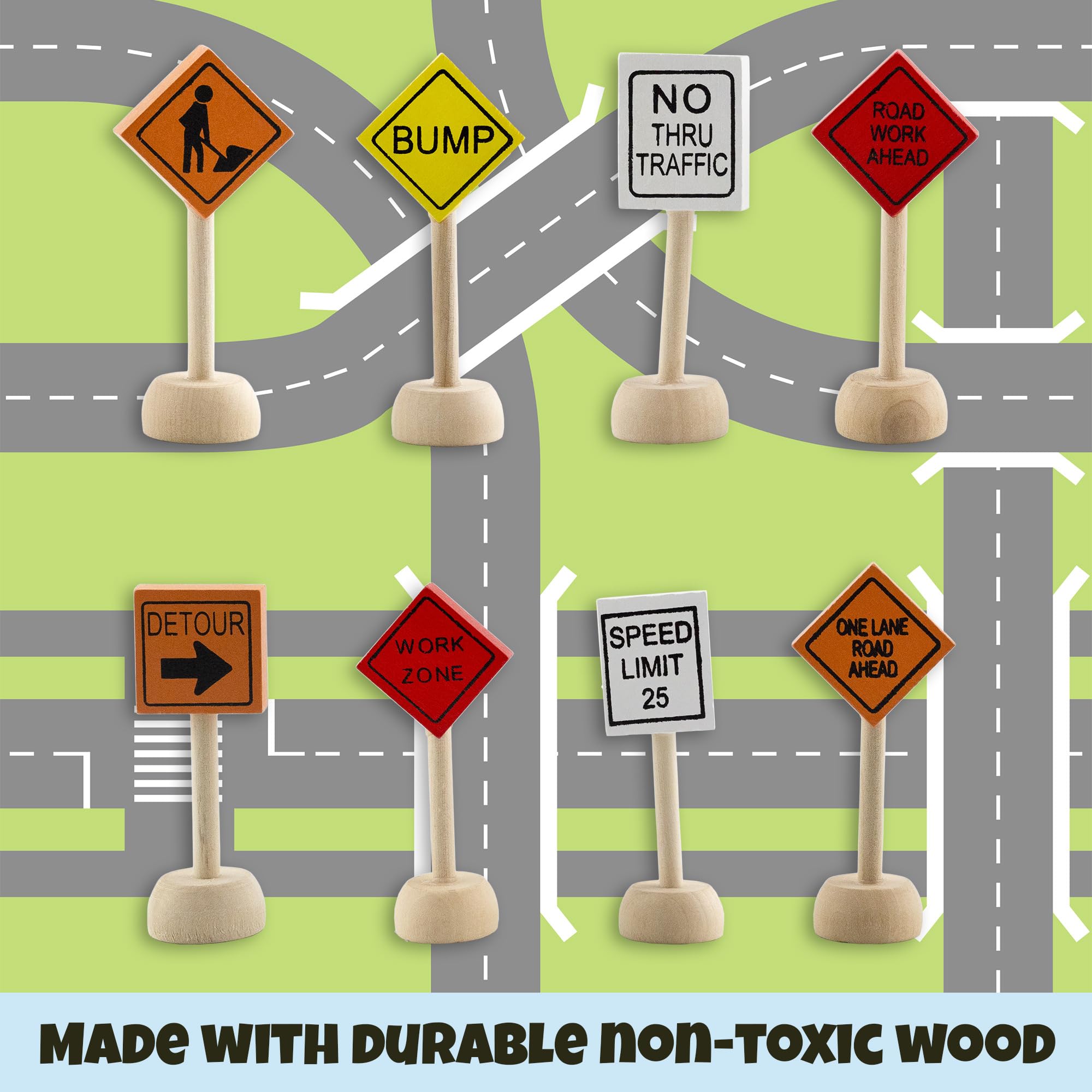 Attatoy kid-friendly road play setup with wooden signs