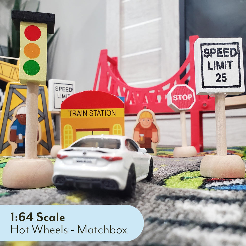 Attatoy wooden street signs railroad sign adds city transit flavor to playtime