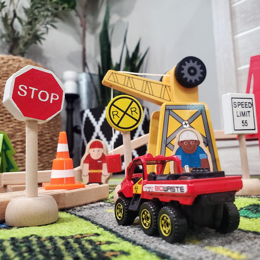Attatoy wooden street signs stop sign promotes cooperative play for busy intersections