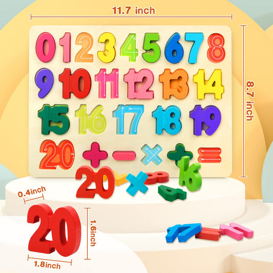Attmu wooden puzzle shows arithmetic signs to spark curiosity about basic math operations.