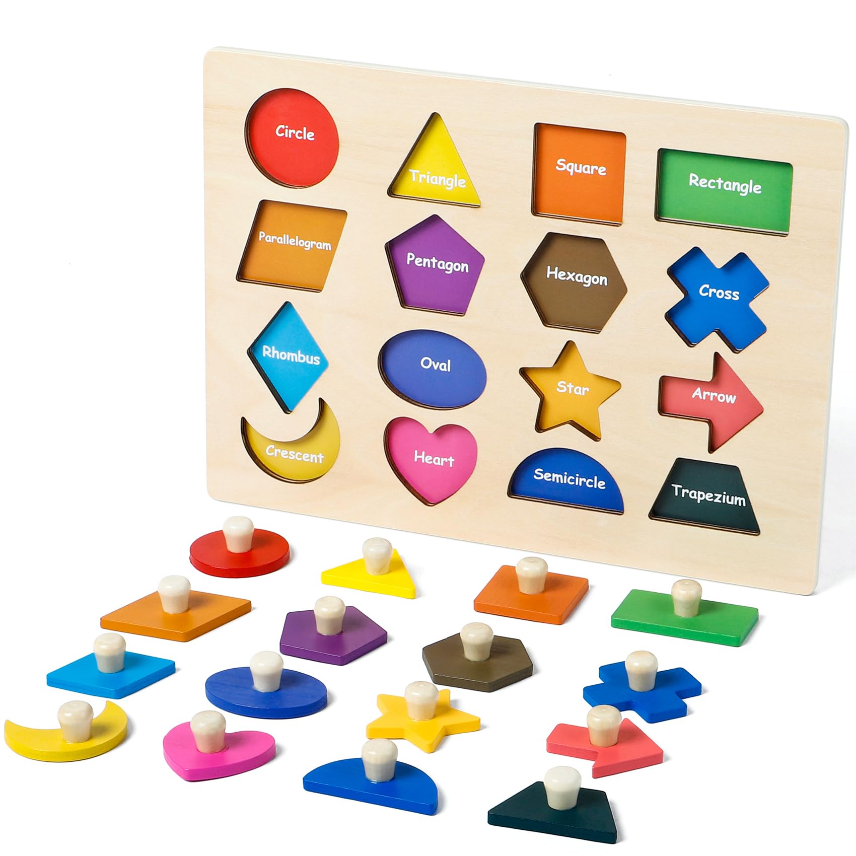 Attmu Shape Puzzles wooden board for toddlers with safe chunky pieces.