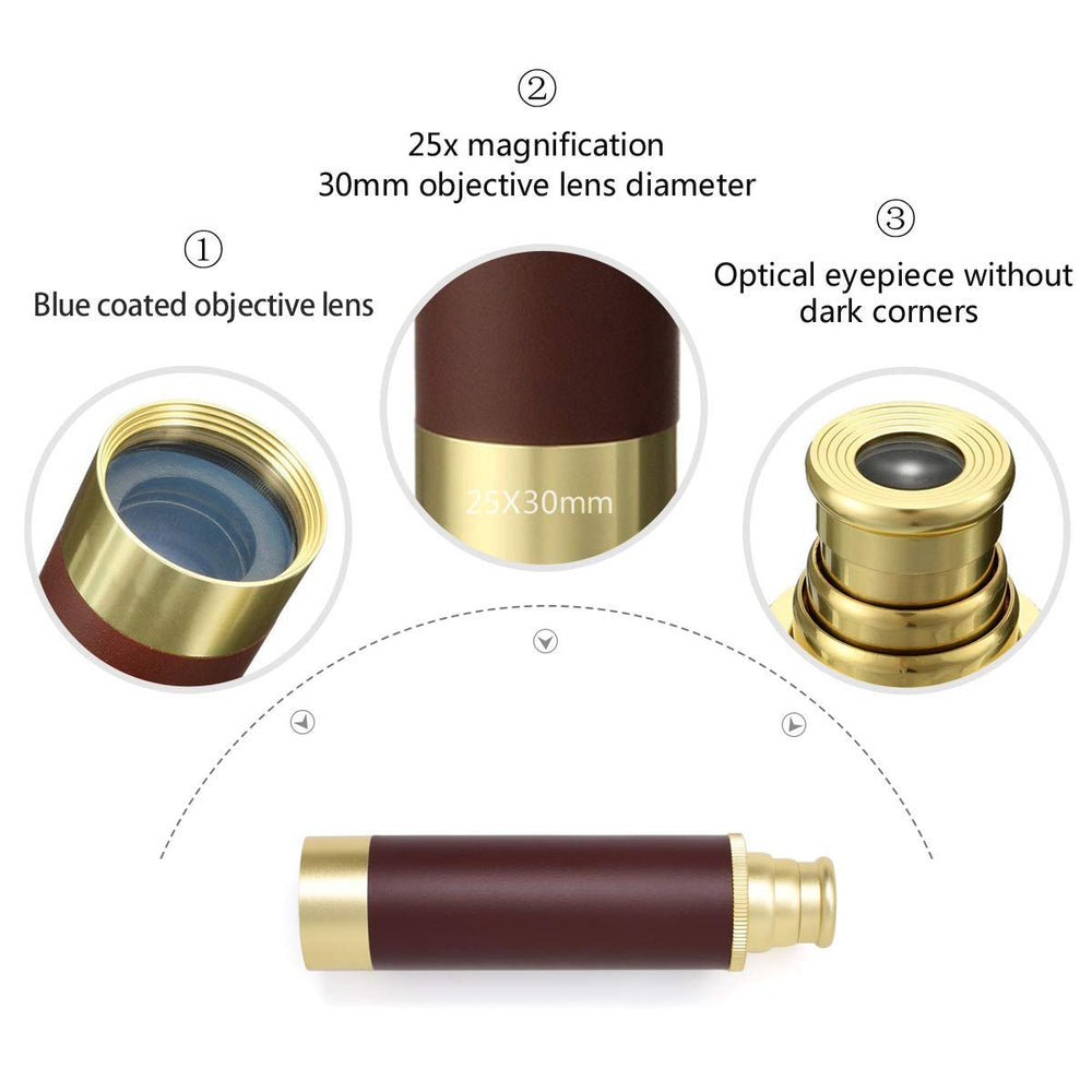 Aubric Telescope features blue prism coating for bright, crisp viewing.