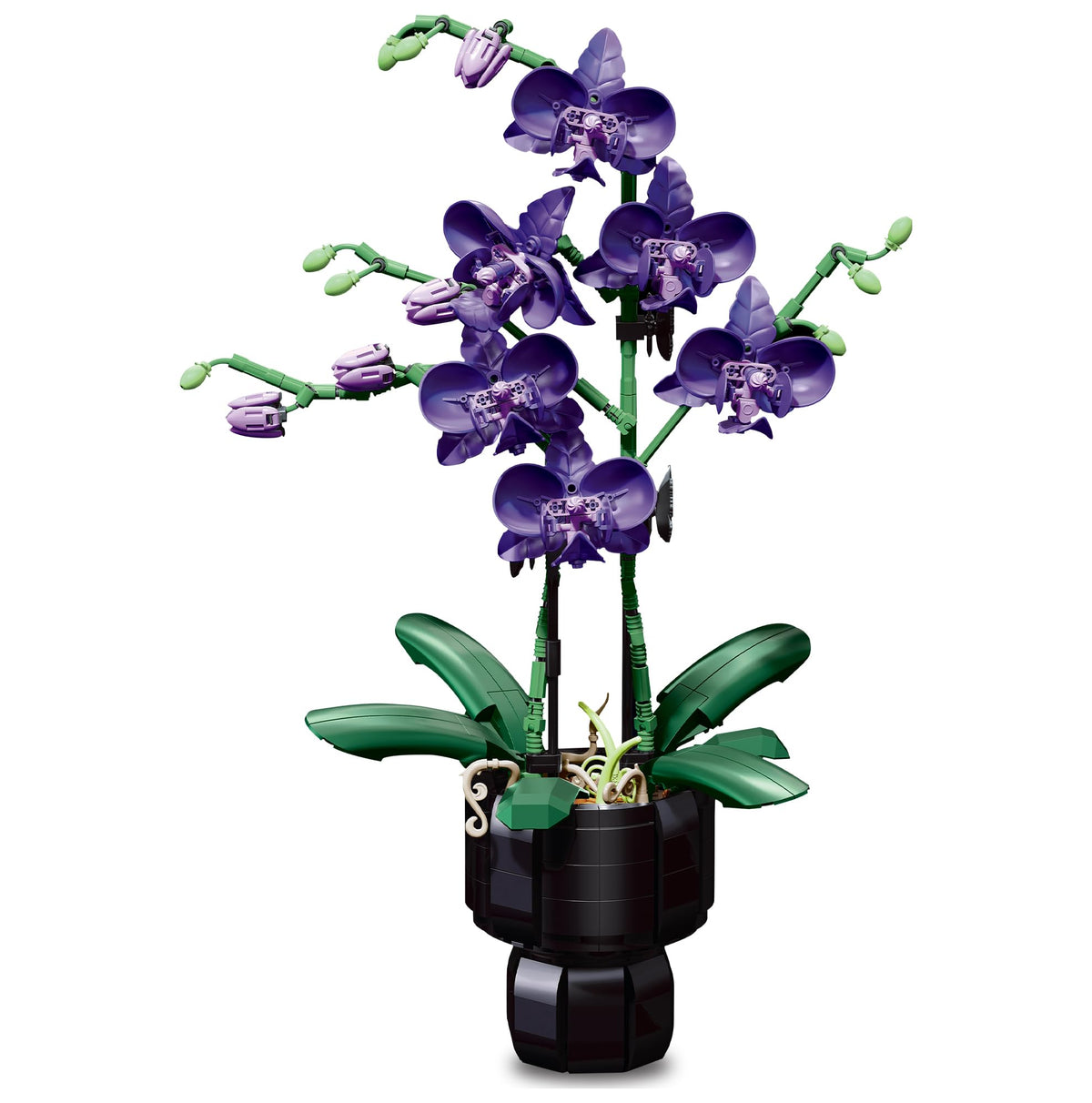 Audaxly Orchid Building Blocks Set buds up close, showing lifelike details for realistic home decor