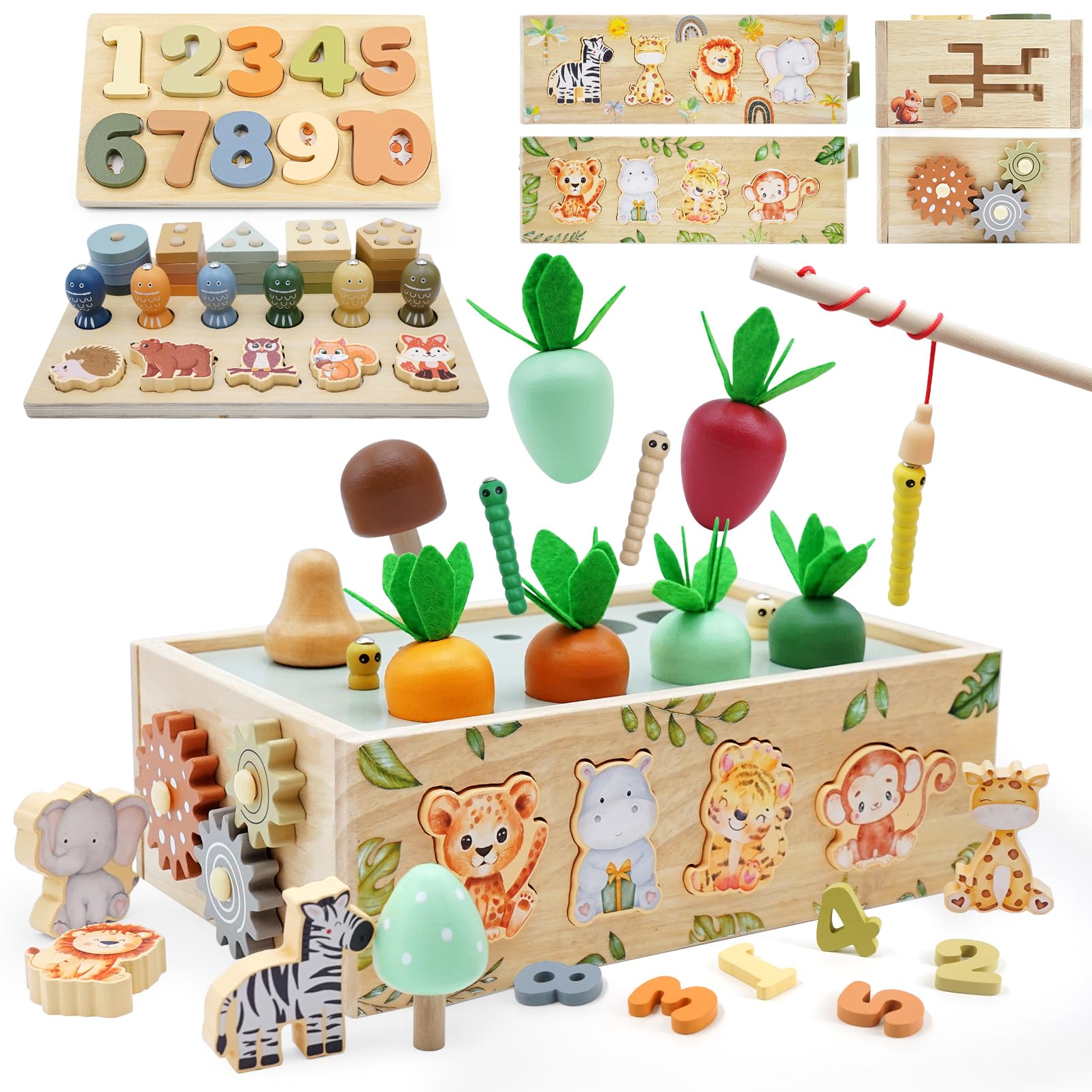 Auezona 9-in-1 Montessori animal blocks for tactile learning and problem solving.