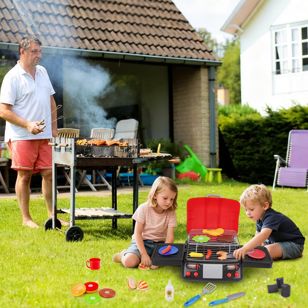 AugToy grill lights and safe water vapor smoke enhance sensory pretend play.