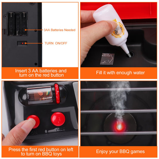 AugToy grill playset features lights and smoke for engaging barbecue roleplay.