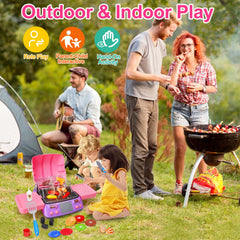 AugToy pink kitchen tools with tongs and spatula for pretend grilling.