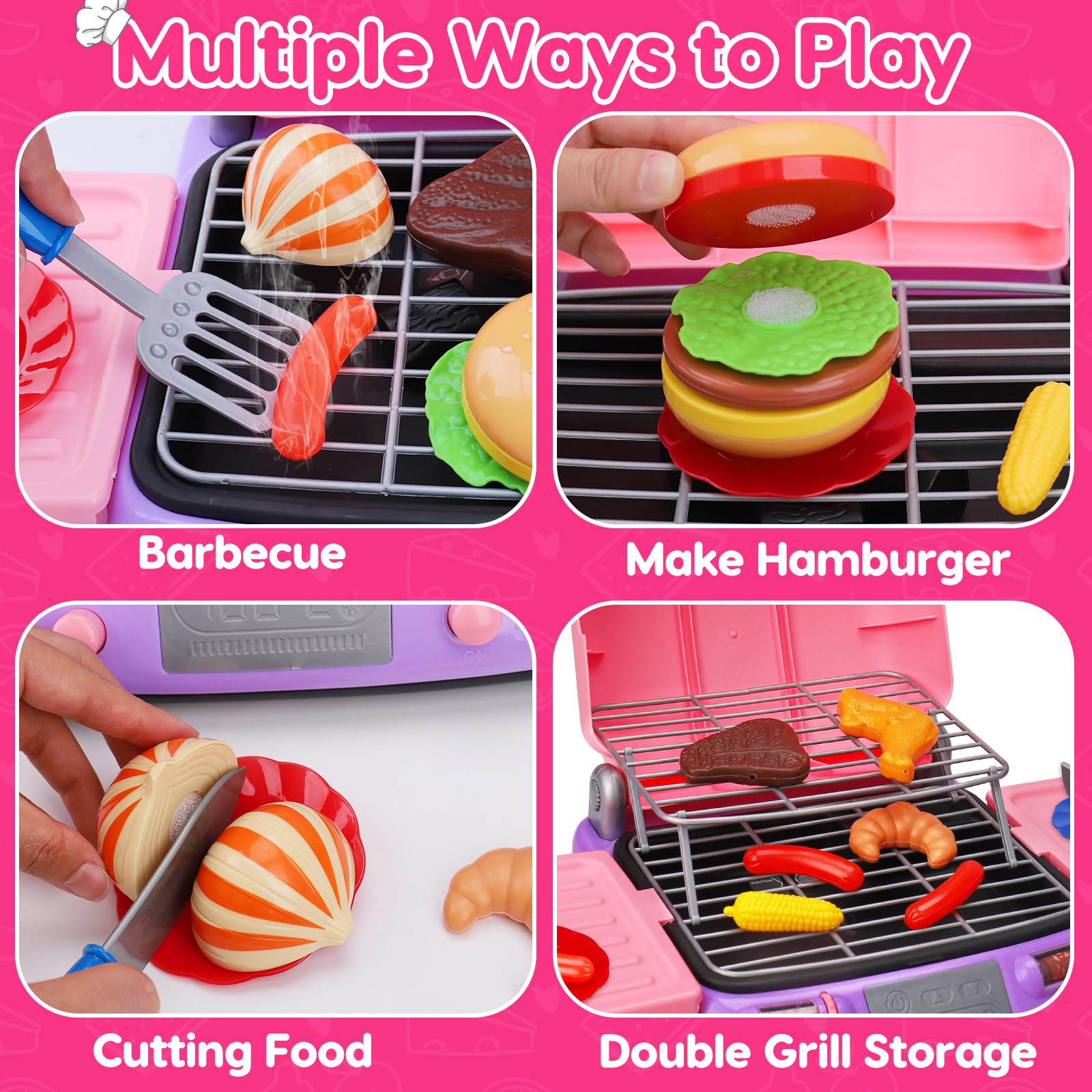 AugToy kitchen utensils like tongs and spatula support fine motor skills during pretend grilling.