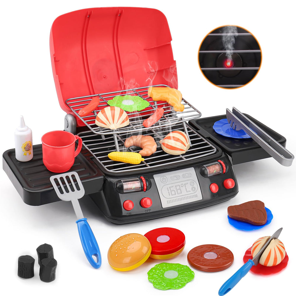 AugToy kids play-food grill with pretend smoke and lights for imaginative outdoor cooking.