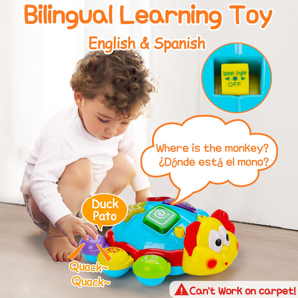 AugToy light-up button toy emits music and soft lights for tummy time.