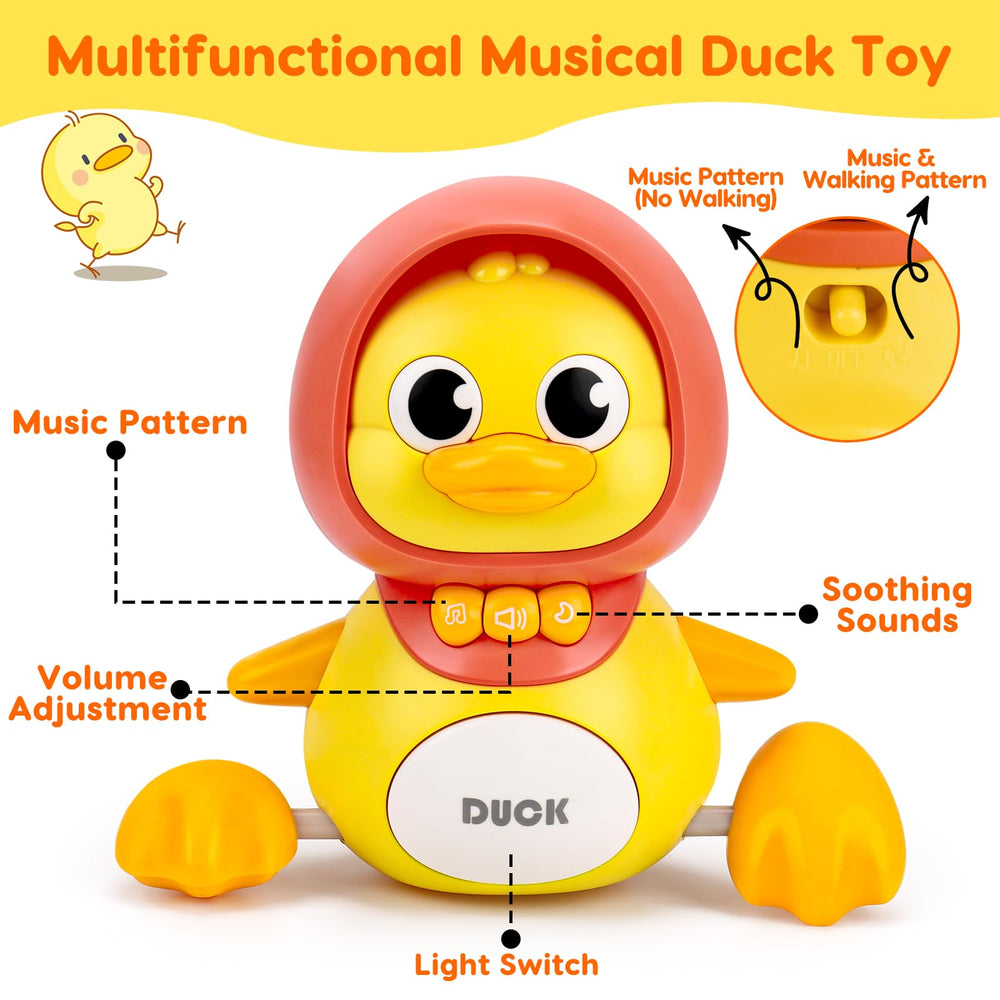 AugToy baby duck 1 demonstrates walking motion to encourage crawling