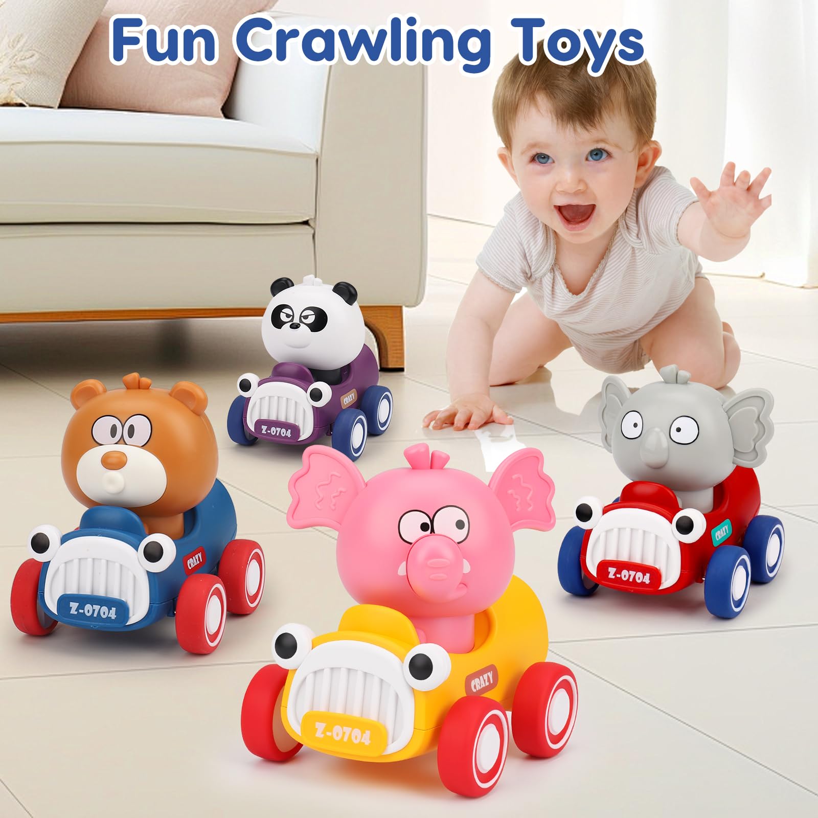 AugToy press and go car in action shows smooth movement for toddlers