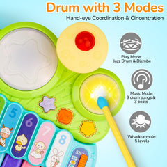 AugToy button toy promotes tactile exploration and cause-and-effect learning.