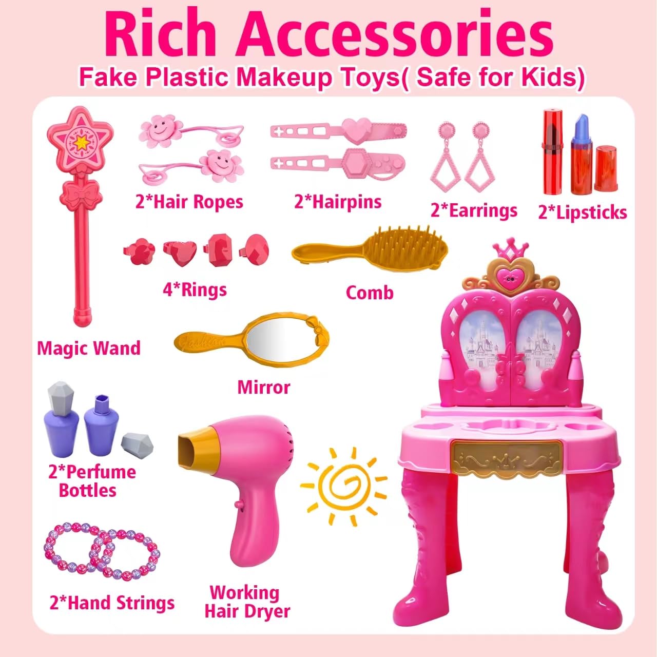 AugToy vanity table chair pink supports creative dress-up moments.