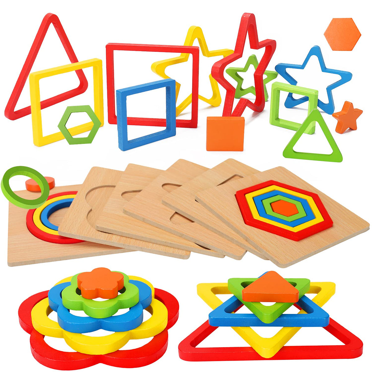 AugToy toddler puzzles wooden shapes board promotes shape recognition and fine motor skills.