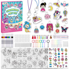 Auihiay shrink kit with unicorn and mermaid charms for kids' crafts.