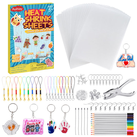 Auihiay shrink plastic kit blank sheets for custom keychains and ornaments.
