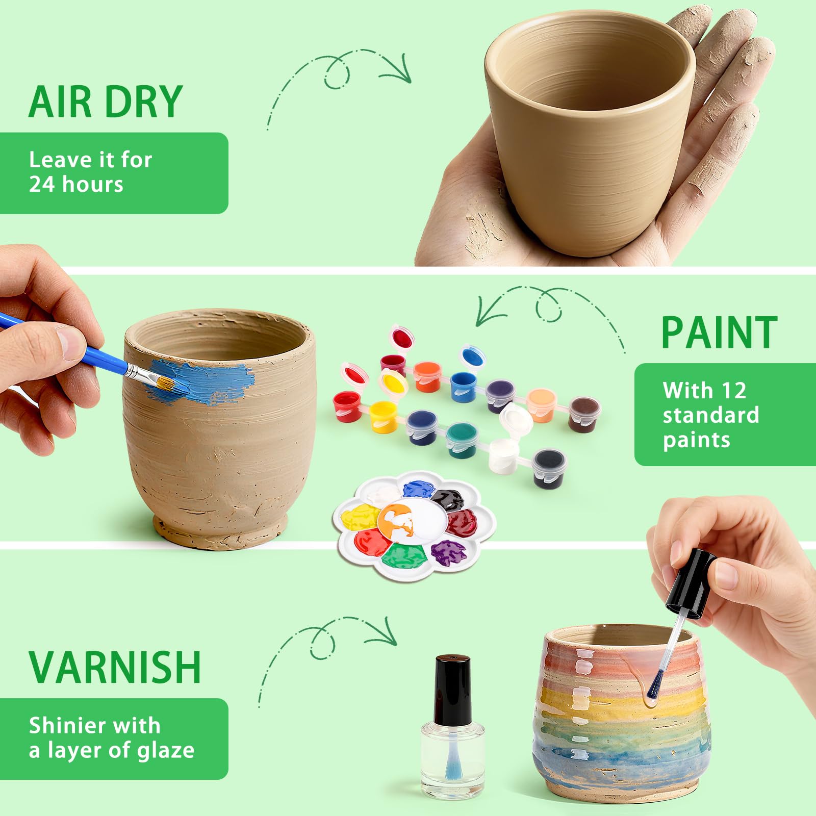Aujazyble brushes and sponge enable smooth finishes and detailing.