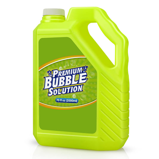Aujazyble 70oz bubble solution refill bottle, front view for events.