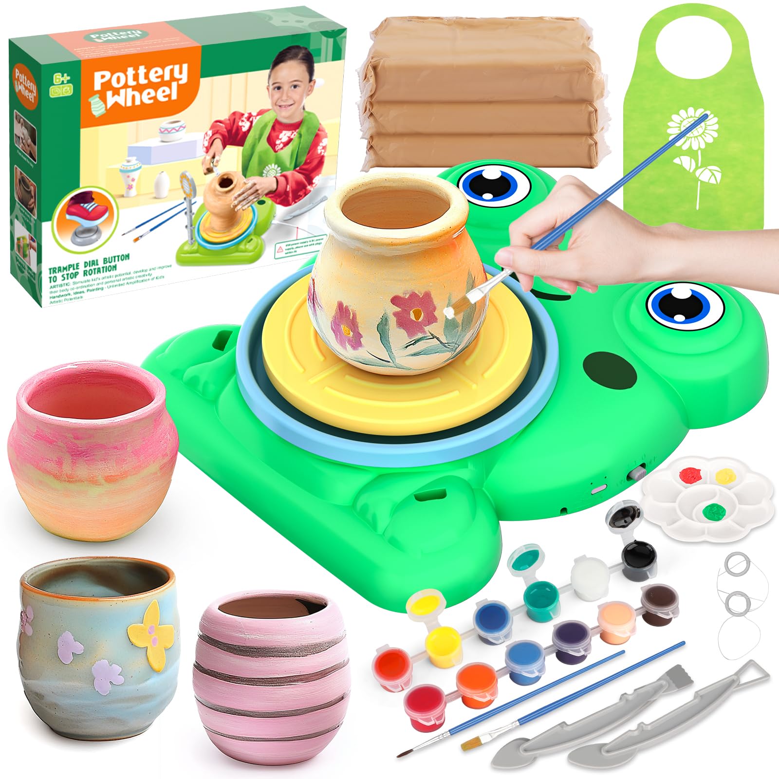 Aujazyble pottery wheel for kids, front view, inviting creative play and skill building.