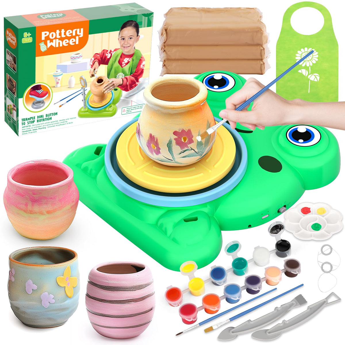 Aujazyble pottery wheel for kids, front view, inviting creative play and skill building.