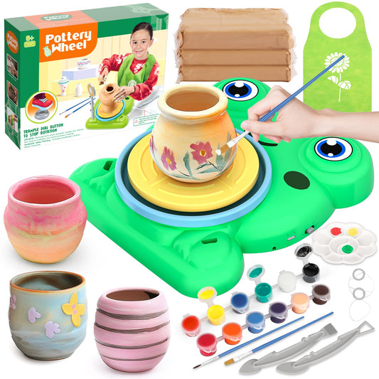 Aujazyble pottery wheel for kids, front view, inviting creative play and skill building.